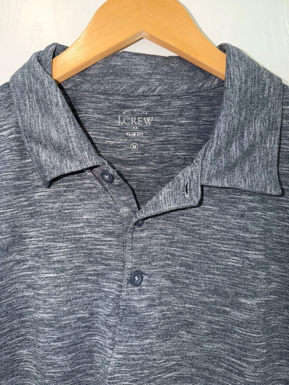 J. Crew Men’s Heathered navy blue Polo size medium slim fit